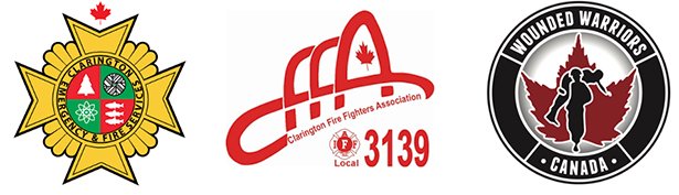 Clarington Emergency and Fire Services, Clarington Fire Fighters’ Association, and Wounded Warriors Canada logos Clarington Emergency and Fire Services, Clarington Fire Fighters’ Association, and Wounded Warriors Canada logos