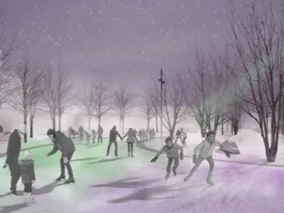 Rending of an outdoor skating trail.