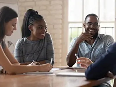 Diverse group of people having a meeting.