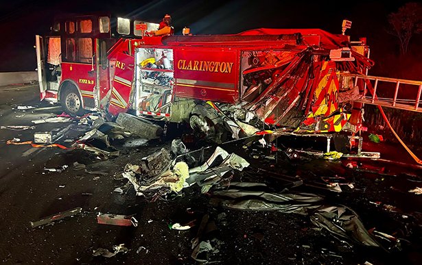 A Clarington fire truck received extensive damage after it was struck by a tractor-trailer on Highway 401. 