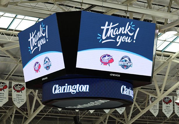 Scoreboard above the ice at the Toyota Arena