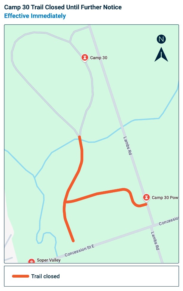 Camp 30 Trail closure map