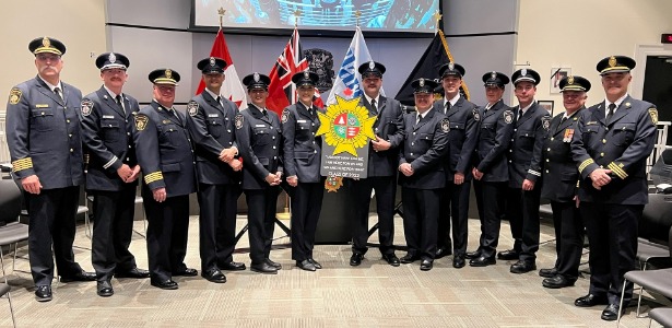 Fire Chief Mariano Perini, Training Officer Sean Henderson, Deputy Chief Randy Cowan, Firefighter Lyubomyr Marmush, Firefighter Christine Pilon, Firefighter Katelynn Shields, Firefighter Allen Jewell, Firefighter Marcus Moss, Firefighter Kevin Noordstra, Firefighter Meghan Naish, Training Officer Shane Robinson, Deputy Chief Bill Hesson, and Chief Training Officer Chris Vanderburg
