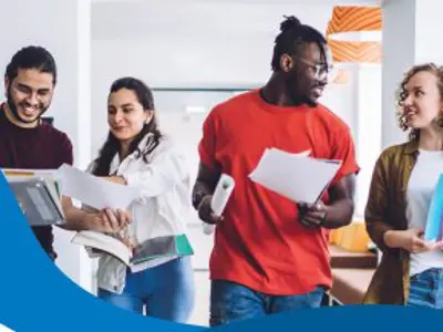 Contemporary diverse students with papers.