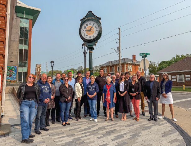 Mayor Adrian Foster, Council Members and staff join the Rotary Club of Bowmanville to celebrate their 100-year anniversary and thank them for their donation to Clarington’s Town Hall.