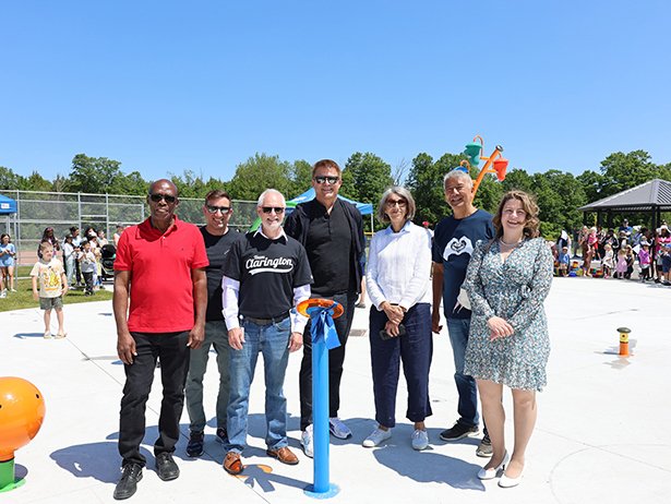 From left to right: Ward 1 and 2 Regional Councillor Granville Anderson, Ward 1 Councillor Sami Elhajjeh, Clarington Mayor Adrian Foster, Ward 2 Councillor Lloyd Rang, Ward 4 Councillor Margaret Zwart, Ward 3 and 4 Regional Councillor Willie Woo, Ward 3 Councillor Corinna Traill.