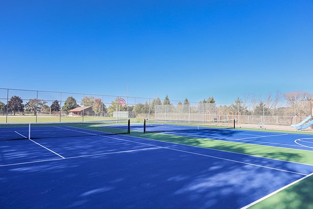The refreshed Solina Park tennis courts feature new asphalt court surfacing with an acrylic playing surface, upgraded fencing and netting and a shared basketball area with two half courts.