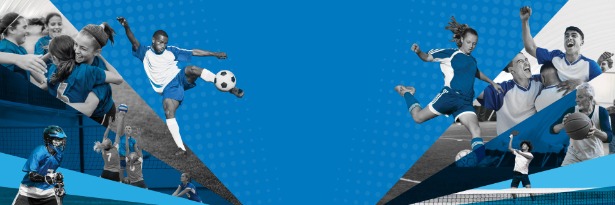 Banner showing people playing various sports