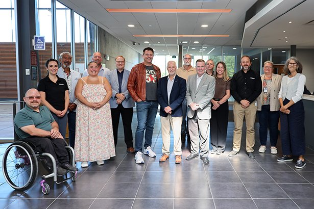 Clarington is committed to enhancing accessibility across the community. Mayor Adrian Foster is joined by Councillor Ward 4 Margaret Zwart, Regional Councillor Wards 3 and 4 Willie Woo, Councillor Ward 2 Lloyd Rang and municipal staff, along with Todd McCarthy, MPP for Durham and members of Clarington’s Accessibility Advisory Committee to celebrate this important step forward in removing barriers. 