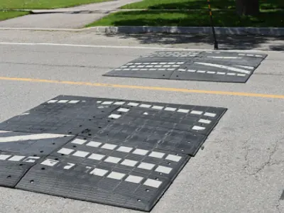 Raised pavement on a roadway.