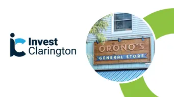 Invest Clarington logo and image of Orono General Store.