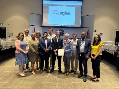 Mayor Foster and members of council with Diversity Leadership Bursary winner Jacob Knaiz