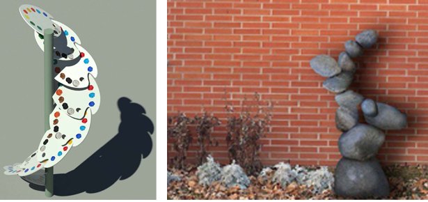 Concepts of painter's palettes and river rock sculpture.